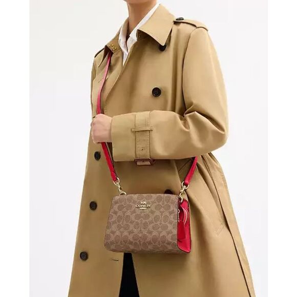 🔥🎁NWT! Coach Gia Crossbody Bag In Sig Canvas Tan/Carnation CCK77 Msrp: $298.00 - Picture 11 of 11